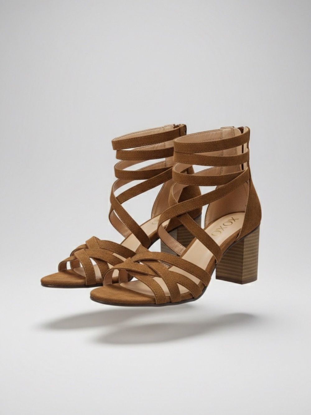 XOXO Tan Strappy Block Heel Sandals